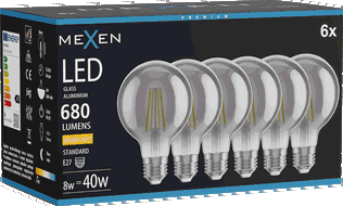 Mexen Vintis 6x LED-Filament-Glühbirne E27, G80, 8W, Warm - 2700K, 680 lm, Rauch - L155-E27-0827-70x06