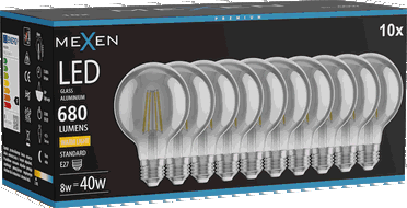Mexen Vintis 10x LED-Filamentlampe E27, G80, 8W, Warm - 2700K, 680 lm, Rauch - L155-E27-0827-70x10