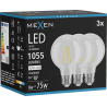 Mexen Vintis 3x LED-Filamentlampe E27, G80, 8W, Neutral - 4000K, 1055 lm, klar - L155-E27-0840-00x03