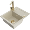 Mexen Enzo Granitspüle 1-Kammer mit Abtropffläche und Küchenarmatur Rita, beige - 6506-69-670300-50