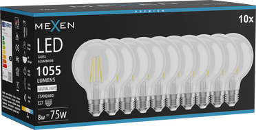 Mexen Vintis 10x LED-Filament-Glühbirne E27, G80, 8W, Neutral - 4000K, 1055 lm, klar - L155-E27-0840-00x10