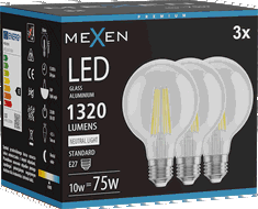 Mexen Vintis 3x LED-Filament-Glühbirne E27, G80, 10W, Neutral - 4000K, 1320 lm, klar - L155-E27-1040-00x03