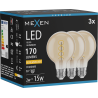 Mexen Vintis 3x LED-Glühbirne Filamentspirale E27, G80, 2W, Warm - 2200K, 170 lm, Amber - L165-E27-0222-50x03