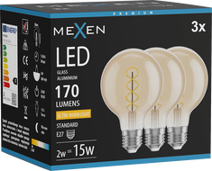 Mexen Vintis 3x LED-Glühbirne Filamentspirale E27, G80, 2W, Warm - 2200K, 170 lm, Amber - L165-E27-0222-50x03