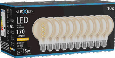Mexen Vintis 10x LED-Filament-Glühbirne Spirale E27, G80, 2W, Warm - 2200K, 170 lm, bernstein - L165-E27-0222-50x10