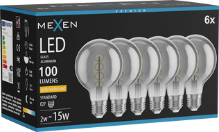 Mexen Vintis 6x LED-Filament-Spirallampe E27, G80, 2W, Warm - 2200K, 100 lm, Rauch - L165-E27-0222-70x06