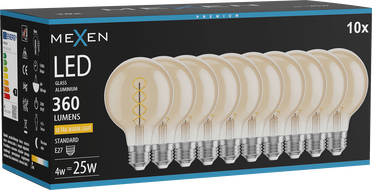 Mexen Vintis 10x LED-Fadenlampe Spirale E27, G80, 4W, Warm - 2200K, 360 lm, amber - L165-E27-0422-50x10