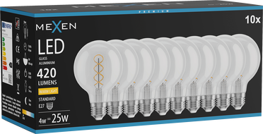 Mexen Vintis 10x LED-Filament-Spirale Glühbirne E27, G80, 4W, Warm - 2700K, 420 lm, klar - L165-E27-0427-00x10