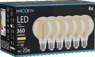 Mexen Vintis 6x LED-Filament-Spirallampe E27, G80, 4W, Warm - 2700K, 360 lm, bernstein - L165-E27-0427-50x06