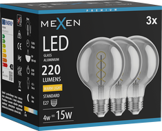 Mexen Vintis 3x Filament-Glühbirne LED Spirale E27, G80, 4W, Warm - 2700K, 220 lm, rauch - L165-E27-0427-70x03