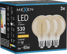 Mexen Vintis 3x LED-Filament-Spirallampe E27, G80, 6W, Warm - 2200K, 530 lm, golden - L165-E27-0622-50x03