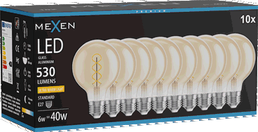 Mexen Vintis 10x LED-Filament-Glühbirne Spirale E27, G80, 6W, Warm - 2200K, 530 lm, Amber - L165-E27-0622-50x10