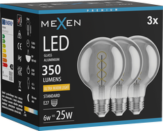 Mexen Vintis 3x Filament-Glühbirne Spirale LED E27, G80, 6W, Warm - 2200K, 350 lm, Smoke - L165-E27-0622-70x03