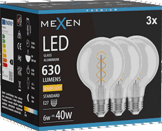 Mexen Vintis 3x LED-Filamentspirale Glühbirne E27, G80, 6W, Warm - 2700K, 630 lm, klar - L165-E27-0627-00x03
