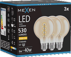 Mexen Vintis 3x LED-Filamentlampe Spirale E27, G80, 6W, Warm - 2700K, 530 lm, bernstein - L165-E27-0627-50x03