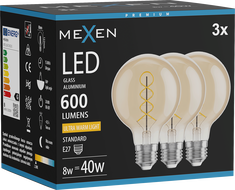 Mexen Vintis 3x LED-Filament-Spirale Leuchtmittel E27, G80, 8W, Warm - 2200K, 600 lm, Amber - L165-E27-0822-50x03