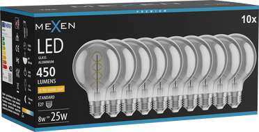 Mexen Vintis 10x LED-Filament-Spiralbirne E27, G80, 8W, Warm - 2200K, 450 lm, Rauch - L165-E27-0822-70x10