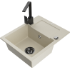 Mexen Enzo Granitspüle 1-Becken mit Abtropffläche und Küchenarmatur Rita, beige - 6506-69-670300-70