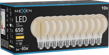 Mexen Vintis 10x LED-Filament-Spirallampe E27, G80, 8W, Warm - 2700K, 650 lm, bernstein - L165-E27-0827-50x10