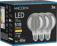 Mexen Vintis 3x Filament-LED-Glühbirne Spirale E27, G80, 8W, Warm - 2700K, 510 lm, Smoke - L165-E27-0827-70x03