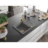 Mexen Enzo 1-Kammer Granitspüle mit Abtropffläche und Küchenarmatur Rita, grau - 6506-71-670300-50