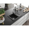 Mexen Enzo Granitspüle 1-Becken mit Abtropffläche und Küchenarmatur Rita, schwarz/silber-matt - 6506-73-670300-00