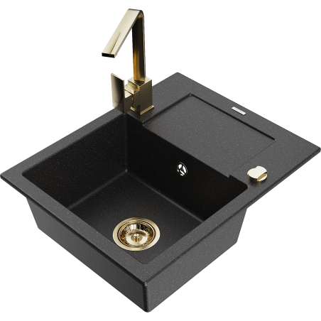 Mexen Enzo Granitspüle 1-Becken mit Abtropffläche und Küchenarmatur Rita, schwarz/silber metallic - 6506-73-670300-50