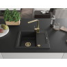 Mexen Enzo Granitspüle 1-Becken mit Abtropffläche und Küchenarmatur Rita, schwarz/silber metallic - 6506-73-670300-50