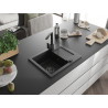Mexen Enzo Granitspüle 1-Becken mit Abtropffläche und Küchenarmatur Rita, schwarz/silberner Metallic - 6506-73-670300-70-B