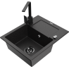 Mexen Enzo Granitspüle 1-Becken mit Abtropffläche und Küchenarmatur Rita, schwarz/silberner Metallic - 6506-73-670300-70-B