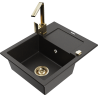 Mexen Enzo Granitspüle 1-Becken mit Abtropffläche und Küchenarmatur Rita, schwarz/gold Metallic - 6506-75-670300-50