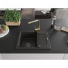 Mexen Enzo Granitspüle 1-beckig mit Abtropffläche und Küchenarmatur Rita, schwarz/gold Metallic - 6506-75-670300-50-B