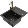 Mexen Enzo Granitspüle 1-Becken mit Abtropffläche und Küchenarmatur Rita, schwarz/gold metallic - 6506-75-670300-50-B