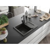 Mexen Enzo Granitspüle 1-beckig mit Abtropffläche und Küchenarmatur Rita, schwarz/gold metallic - 6506-75-670300-70-B