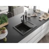 Mexen Enzo Granitspüle einbecken mit Abtropffläche und Küchenarmatur Rita, schwarz/goldener Metallic - 6506-75-670300-70-B