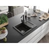 Mexen Enzo Granitspüle 1-Becken mit Abtropffläche und Küchenarmatur Rita, schwarz/gold metallic - 6506-75-670300-70