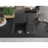 Mexen Enzo Granitspüle 1-Becken mit Abtropffläche und Küchenarmatur Rita, schwarz/gold metallic - 6506-75-670300-70