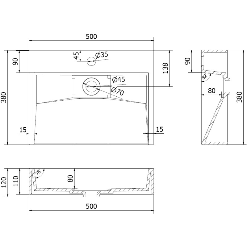 Mexen Ava Einbauwaschbecken aus Konglomerat 1/O 50 x 38 cm, weiß - 23015001