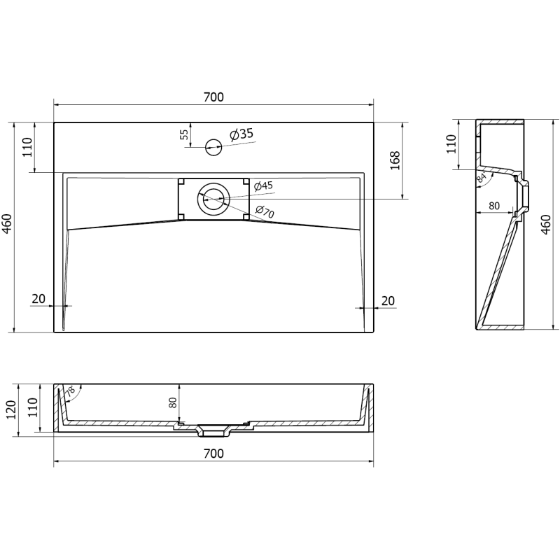 Mexen Ava Aufsatzwaschbecken aus Konglomerat 1/O 70 x 46 cm, weiß - 23017001