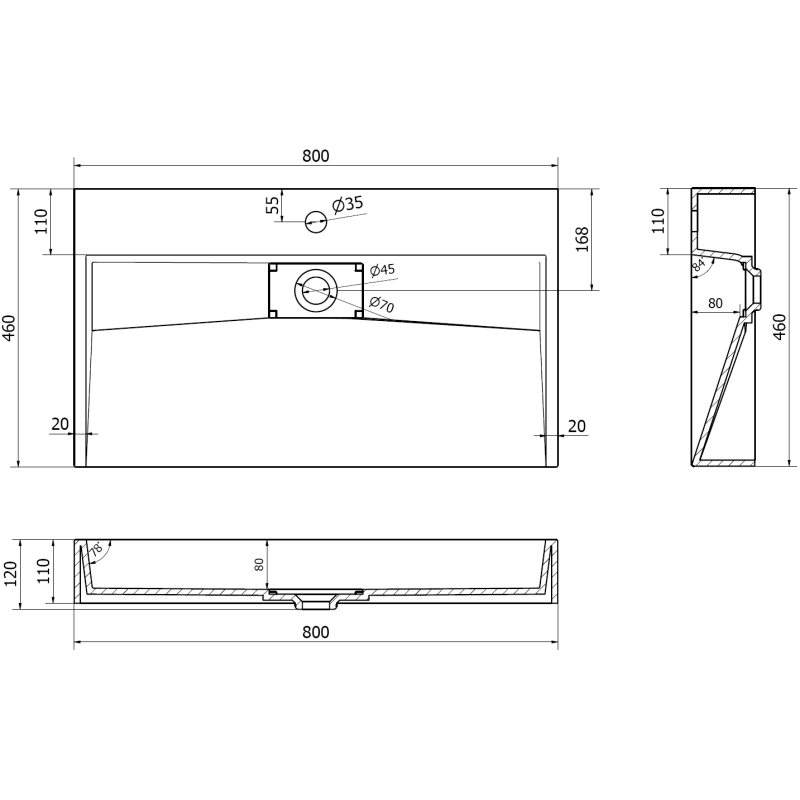 Mexen Ava Aufsatzwaschbecken aus Konglomerat 1/O 80 x 46 cm, weiß - 23018001