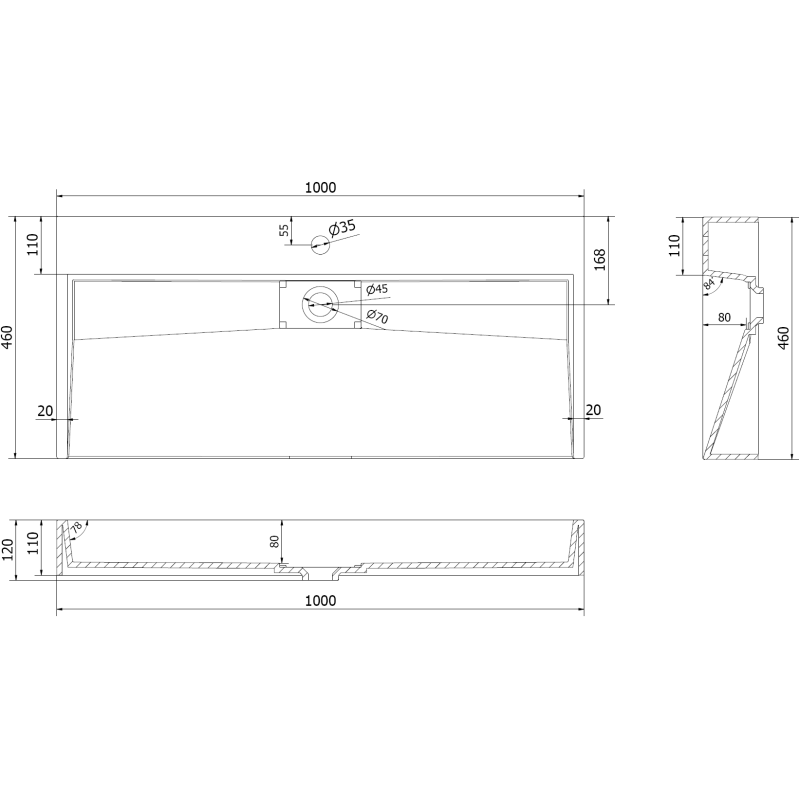 Mexen Ava Aufsatzwaschbecken aus Konglomerat 1/O 100 x 46 cm, weiß - 23011001
