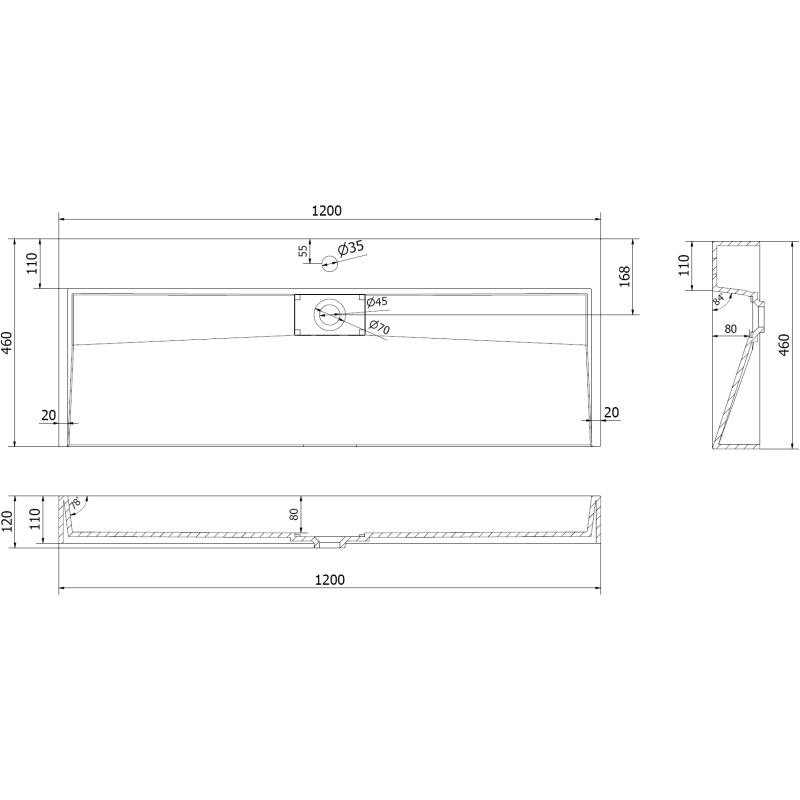 Mexen Ava Aufsatzwaschbecken aus Konglomerat 1/O 120 x 46 cm, weiß - 23011201