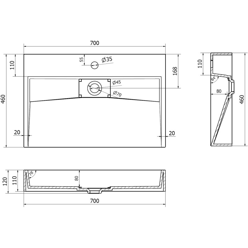 Mexen Ava Aufgesetztes Waschbecken aus Konglomerat 1/O 70 x 46 cm, schwarz - 23017071