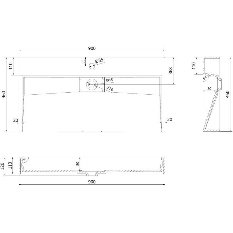 Mexen Ava Aufsatzwaschbecken aus Konglomerat 1/O 90 x 46 cm, schwarz - 23019071