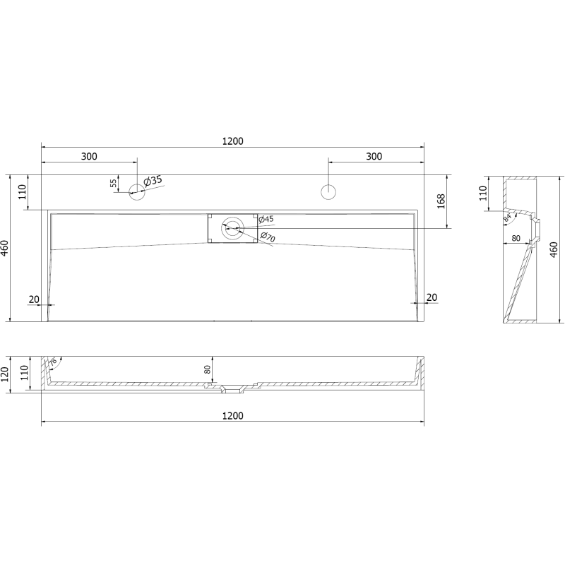 Mexen Ava Aufsatzwaschbecken aus Konglomerat 2/O 120 x 46 cm, schwarz - 23011272
