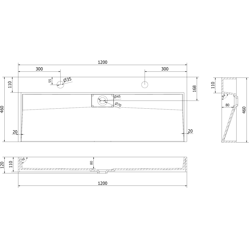 Mexen Ava Tischaufsatzwaschbecken aus Konglomerat 2/O 120 x 46 cm, schwarz - 23011272