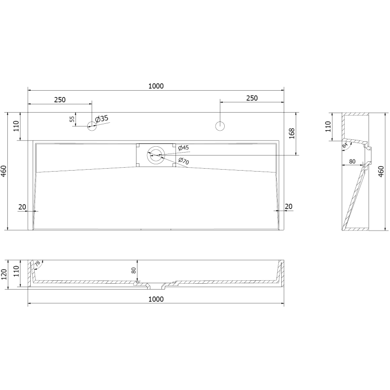 Mexen Ava Aufsatzwaschbecken aus Konglomerat 2/O 100 x 46 cm, schwarz - 23011072