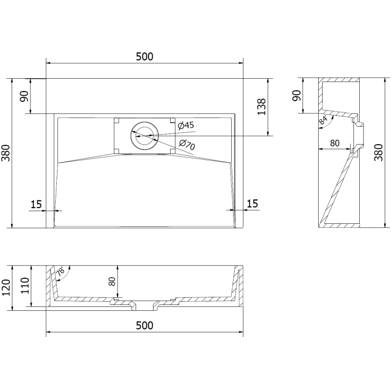 Mexen Ava Aufsatzwaschbecken aus Konglomerat B/O 50 x 38 cm, weiß - 23015000