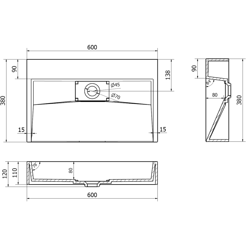 Mexen Ava Aufsatzwaschbecken aus Konglomerat B/O 60 x 38 cm, weiß - 23016000