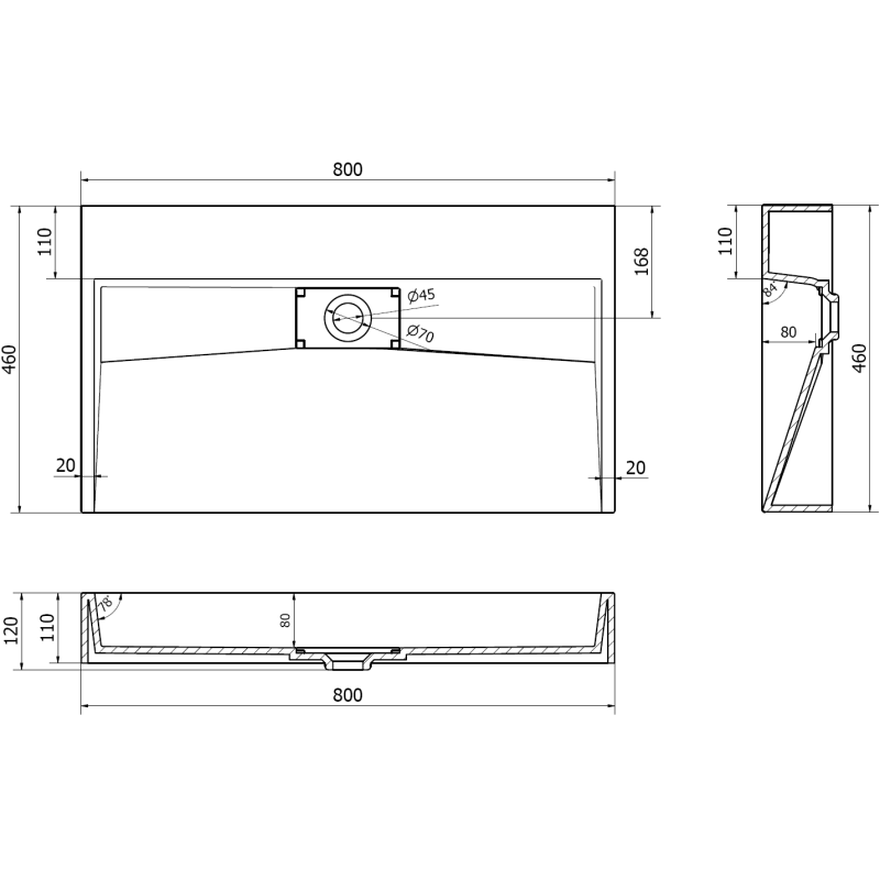 Mexen Ava Aufsatzwaschbecken aus Konglomerat B/O 80 x 46 cm, schwarz - 23018070